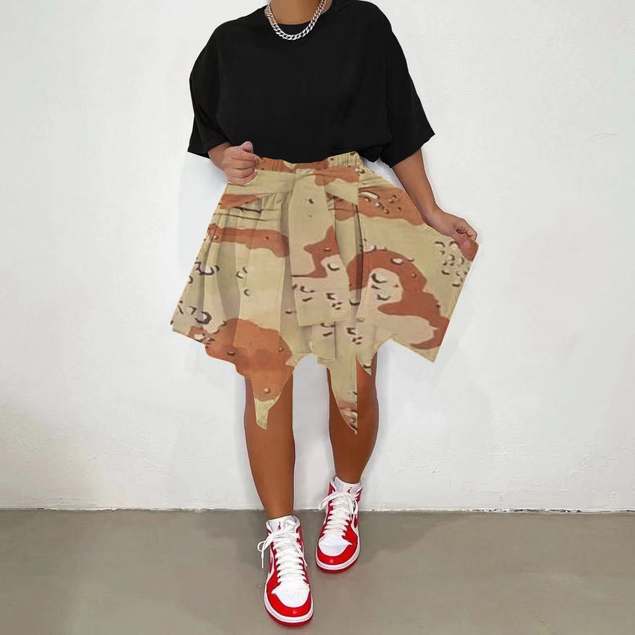 Women Plaid Irregular High Waist Knee-Length Skirt