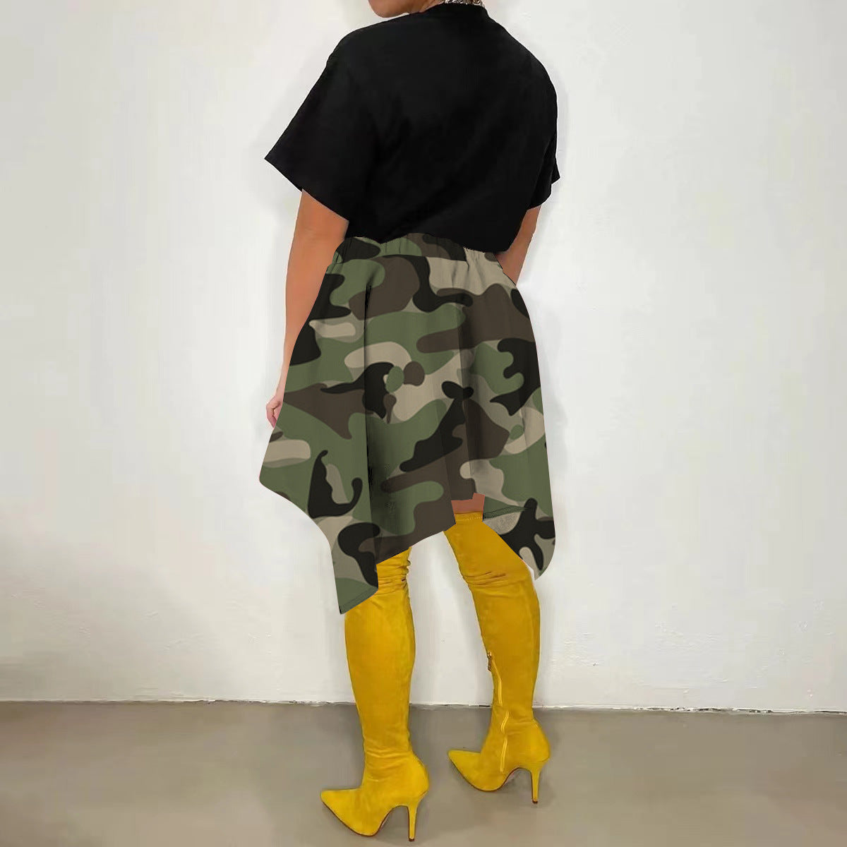 Women Plaid Irregular High Waist Knee-Length Skirt