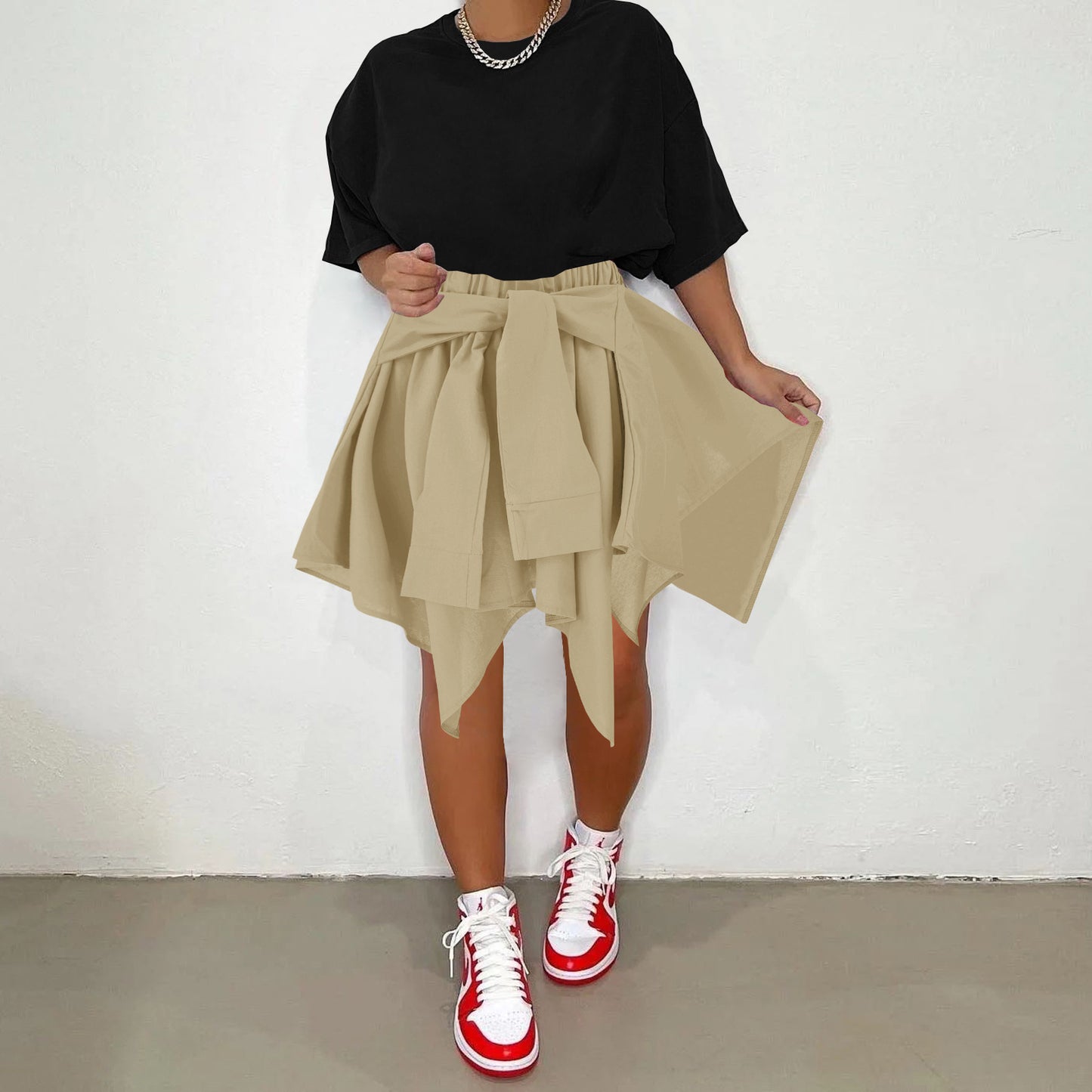 Women Plaid Irregular High Waist Knee-Length Skirt