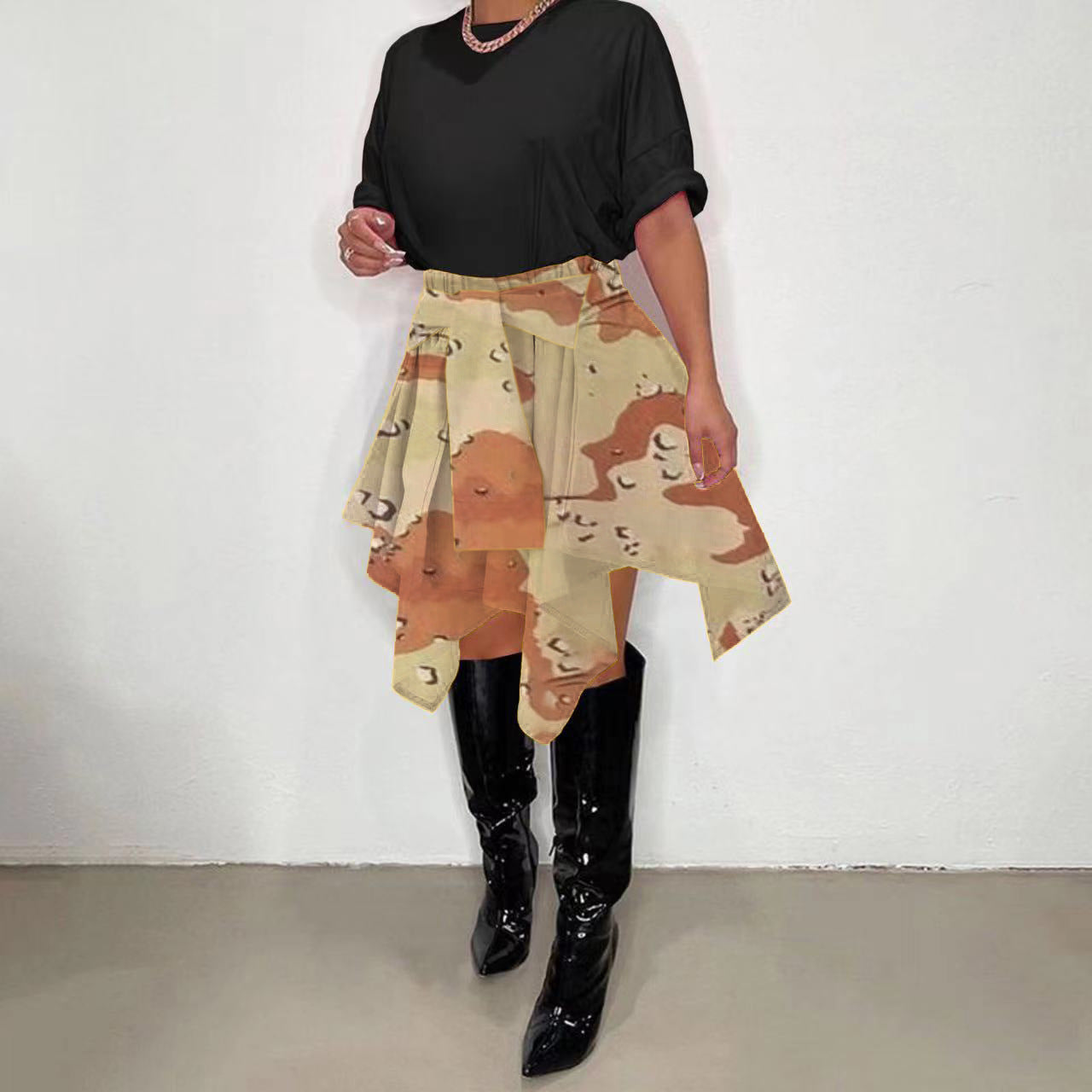 Women Plaid Irregular High Waist Knee-Length Skirt