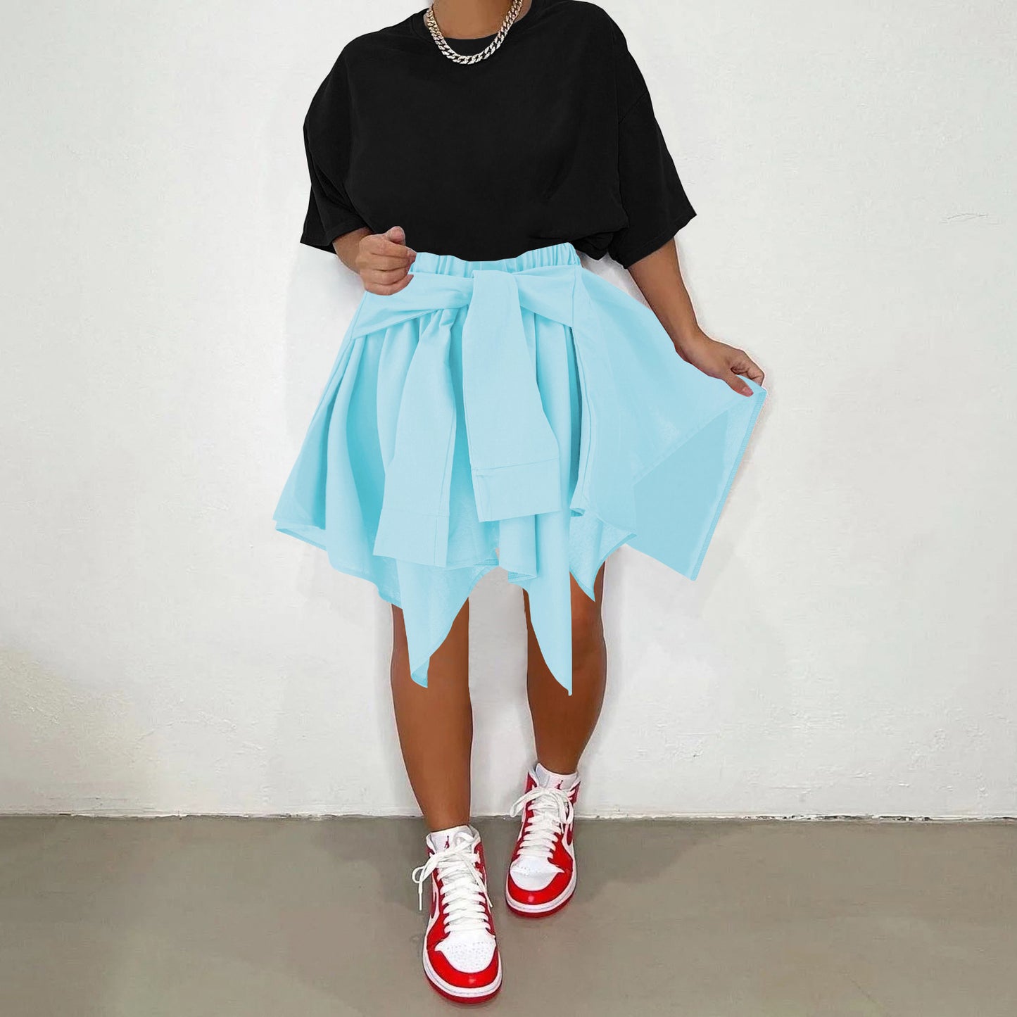 Women Plaid Irregular High Waist Knee-Length Skirt