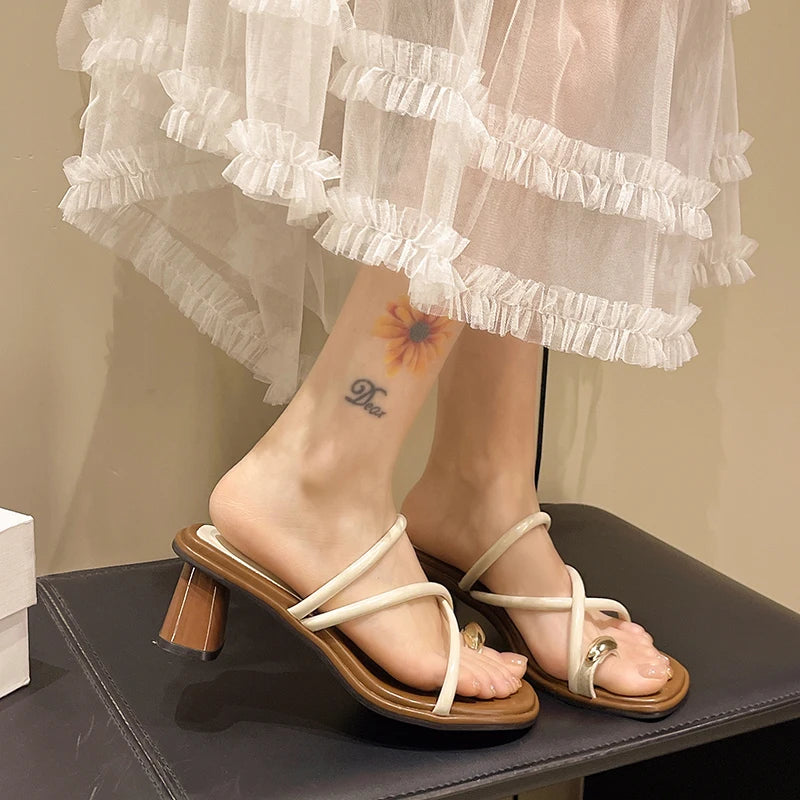 LuxeClip™ Heeled Mules – Metal-Accented Slide-On Slippers with Sculpted Heel