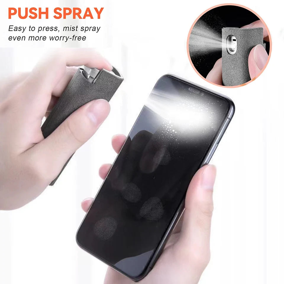 2-in-1 Portable Phone & Tablet Screen Cleaner Spray with Microfiber Cloth – Touchscreen & Glass Cleaning Set