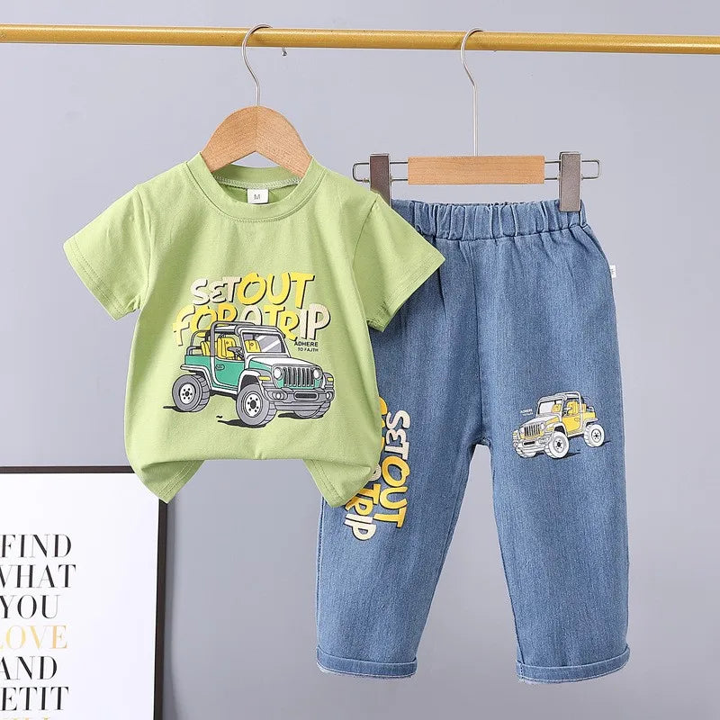 2025 New Summer Baby Boys Clothing Set Cotton Car Short Sleeve T-Shirt Pants 2Pcs Outfits for 1-4 Years Kids Children Tracksuits