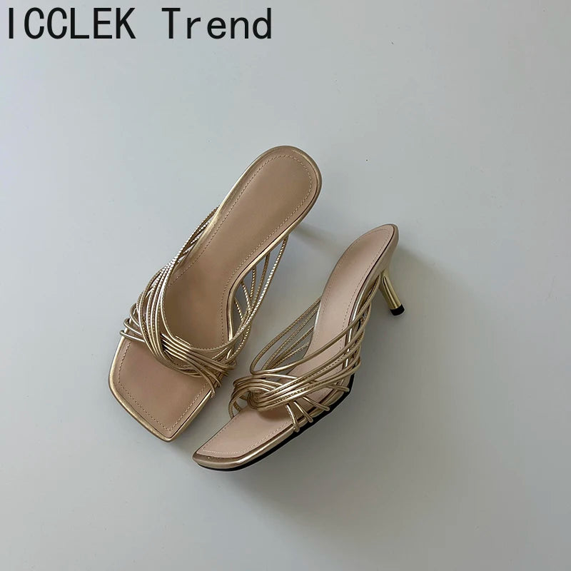 Concise Narrow Band Women's Slippers – Fashion Thin Heel Party Mules / Slide Pumps