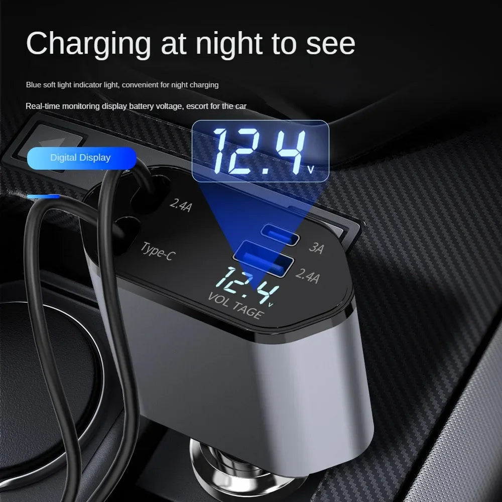 Retractable Car Charger 4-in-1 Fast Charging Adapter 120W