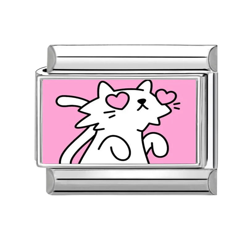 Italian Charm Links – Heart, Flower, Cat & Cherry Designs – Fits 9mm Stainless Steel Bracelets – DIY Jewelry Making Gift for Women
