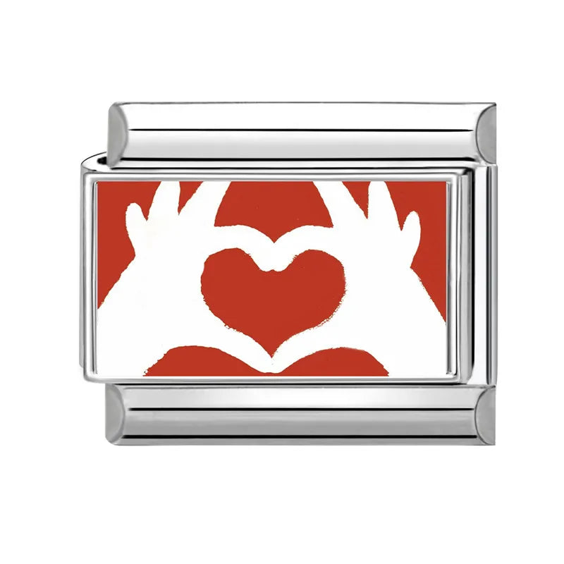 DIY Italian Charm Bracelet – Black & Red Cat Eye, Heart & Stripe Charms, 9mm Stainless Steel