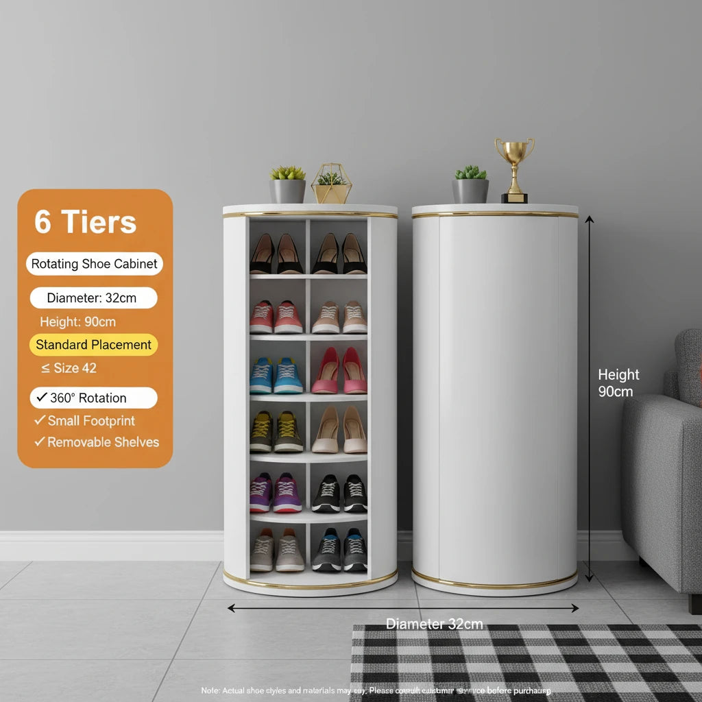 Multi-Layer Rotating Round Shoe Cabinet – Steel Frame Dustproof Shoe Storage Rack with Large Capacity Entryway Organizer