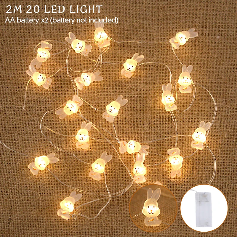 2/1 meter Easter String Lights for Home Decor 20 LED Glowing Easter Bunny Egg Carrot Fairy Light Ornament Decorations