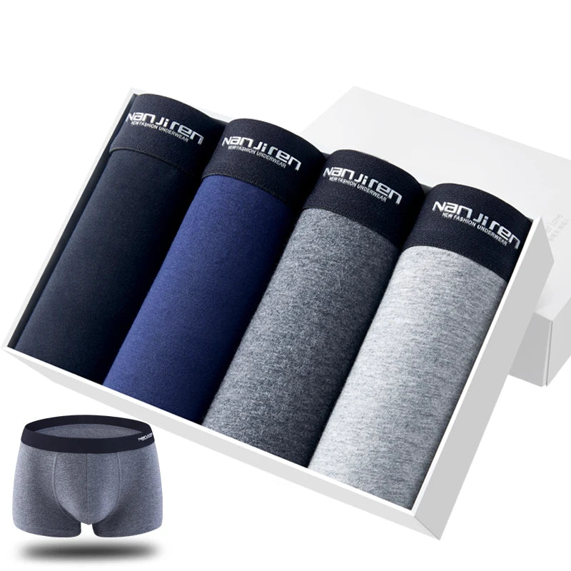 4-Pack Men's Cotton Boxer Shorts with Print Design