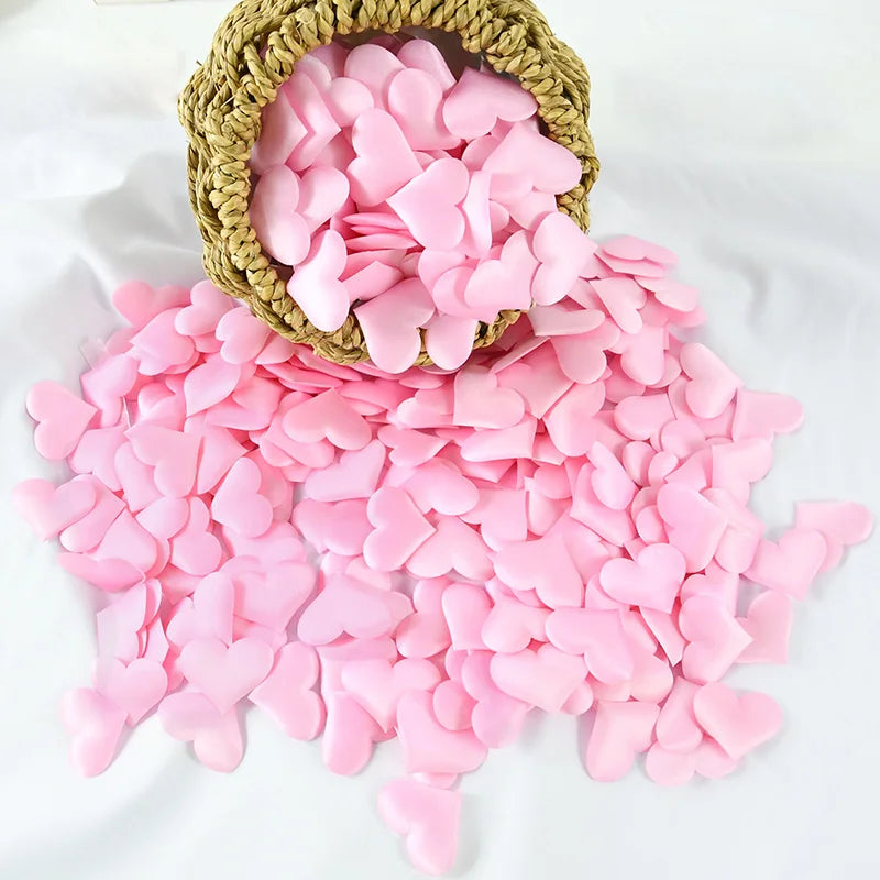 100/200 pcs Artificial Love Heart Petals – Satin & Sponge Confetti for Valentine’s Day, Wedding, Party, Table and Bed Decorations