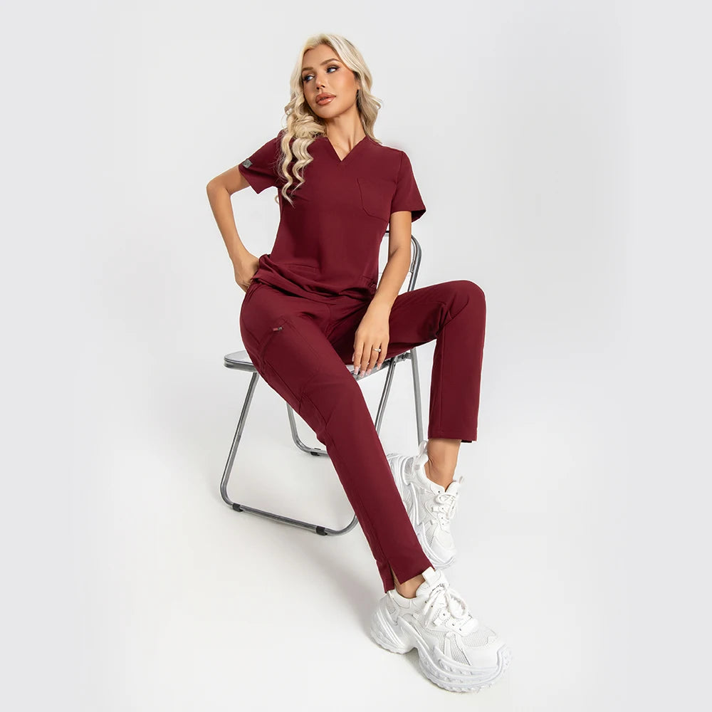 Women’s Antibacterial Scrubs Set – Soft V-Neck Top & Wrinkle-Resistant Pants
