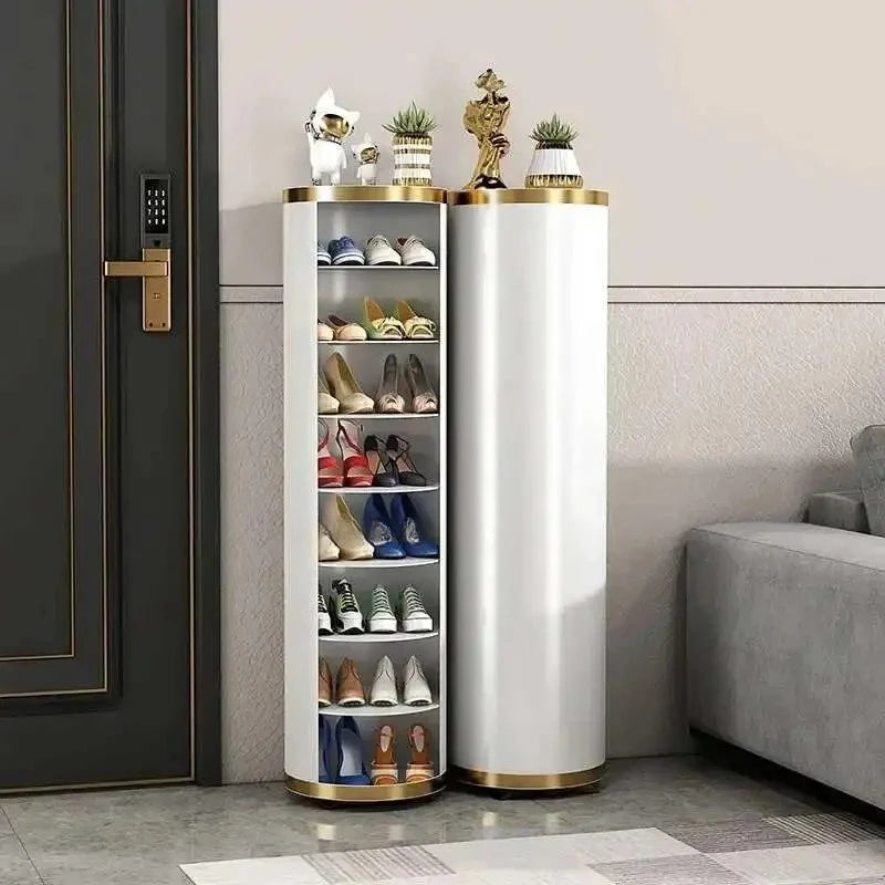 Multi-Layer Rotating Round Shoe Cabinet – Steel Frame Dustproof Shoe Storage Rack with Large Capacity Entryway Organizer