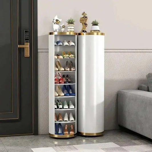 Multi-Layer Rotating Round Shoe Cabinet – Steel Frame Dustproof Shoe Storage Rack with Large Capacity Entryway Organizer