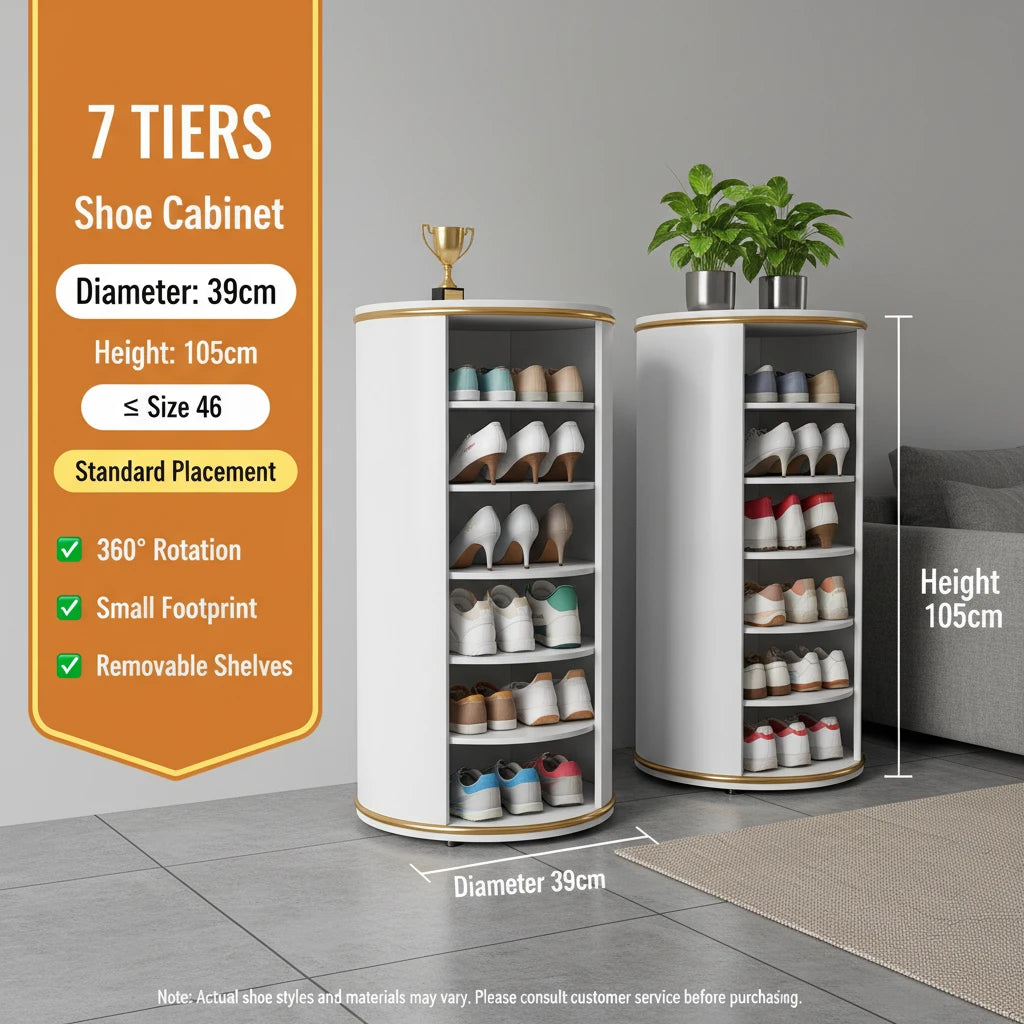 Multi-Layer Rotating Round Shoe Cabinet – Steel Frame Dustproof Shoe Storage Rack with Large Capacity Entryway Organizer