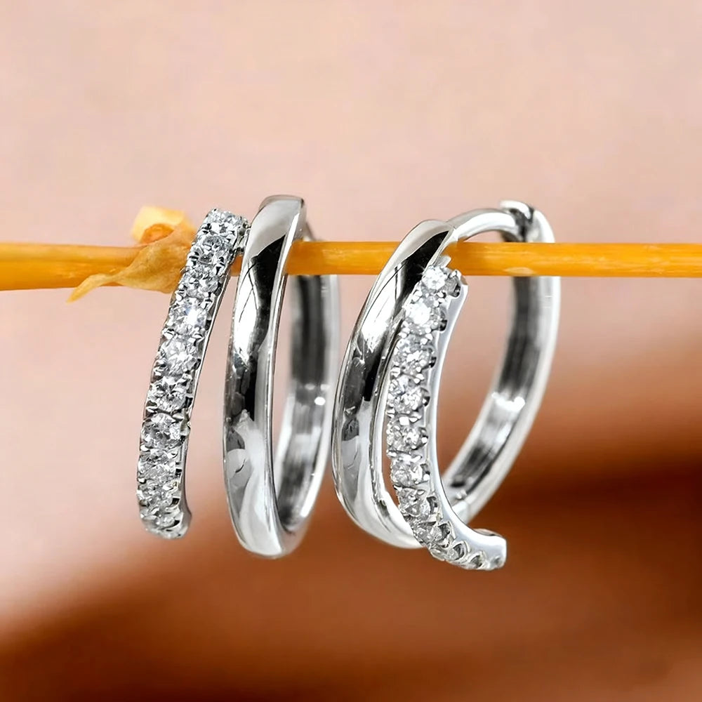 Moissanite Double Hoop Earrings, S925 Silver with 18K Gold Plating, Elegant Circle Earrings for Women