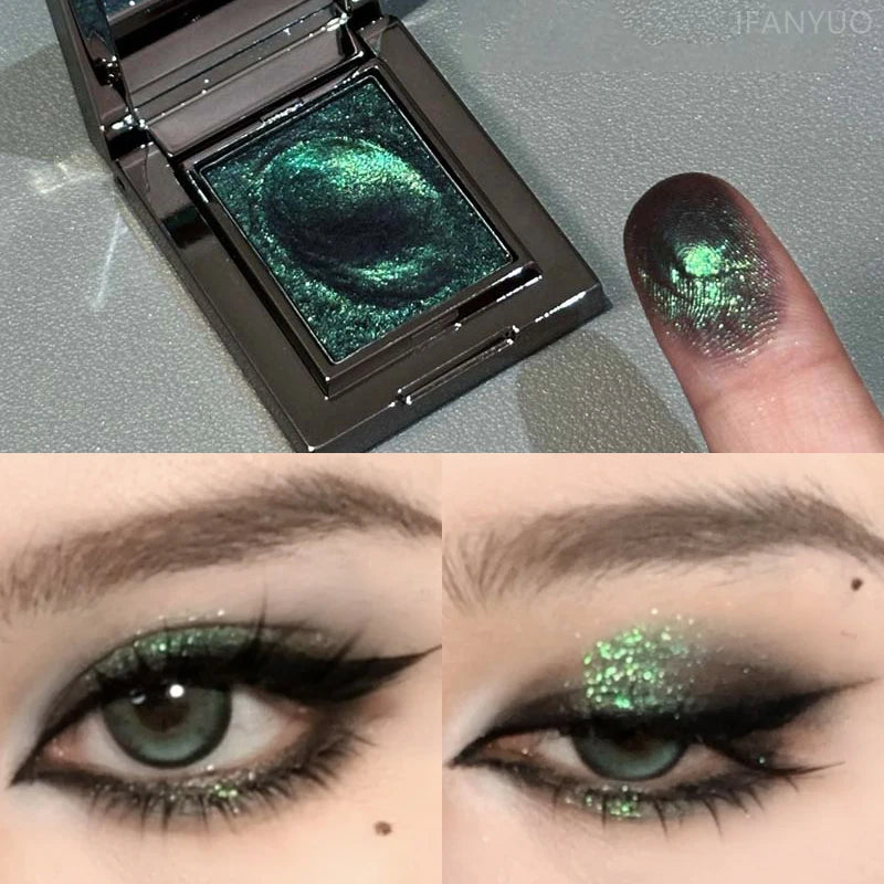 Chameleon Dark Green Eyeshadow Palette – Pearlescent Shimmer, Smooth Blendable Formula, Easy Application, Long-Lasting Brightening Makeup