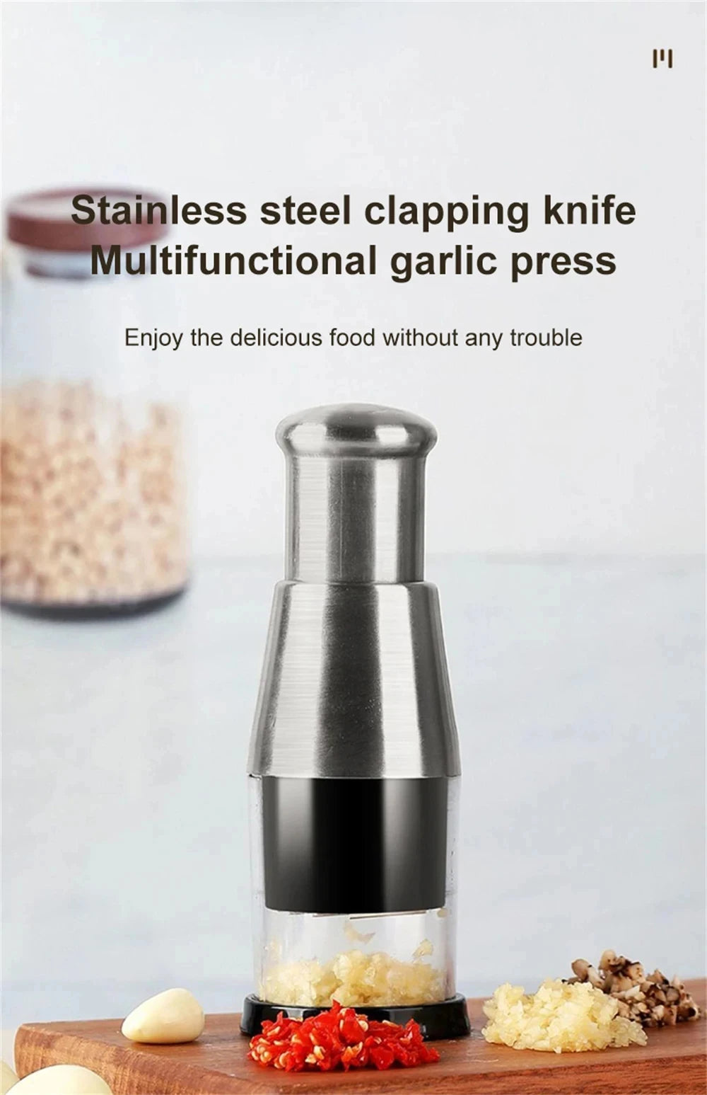 Manual Garlic Press & Onion Chopper – Hand Press Garlic Crusher, Fruit & Vegetable Mini Chopper, Kitchen Prep Tool