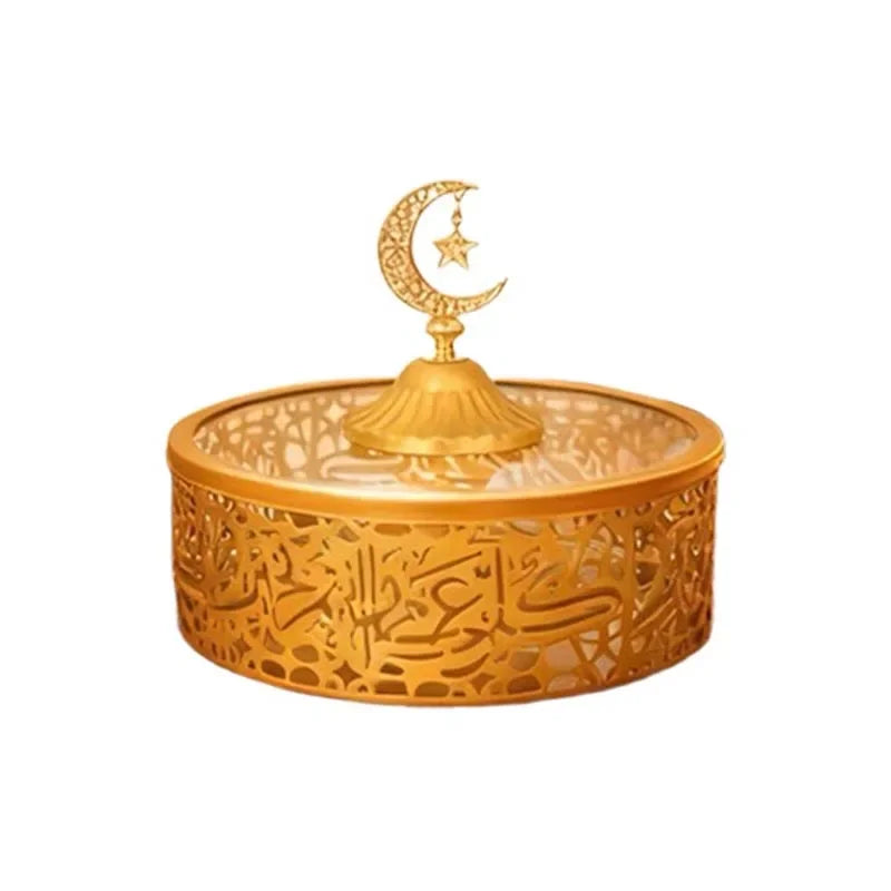 Decorative Iron Serving Tray for Snacks & Candies – Large Capacity Storage Plate for Islamic, Ramadan & Eid Celebrations