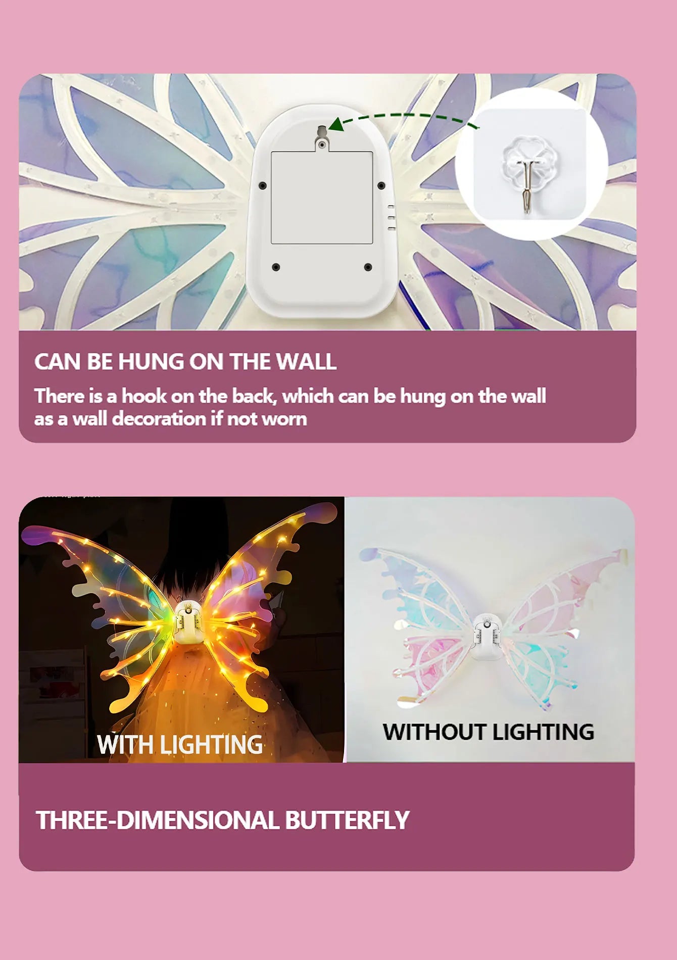 Light-Up Butterfly Fairy Wings with Music – LED Angel Costume Wings Toy Gift