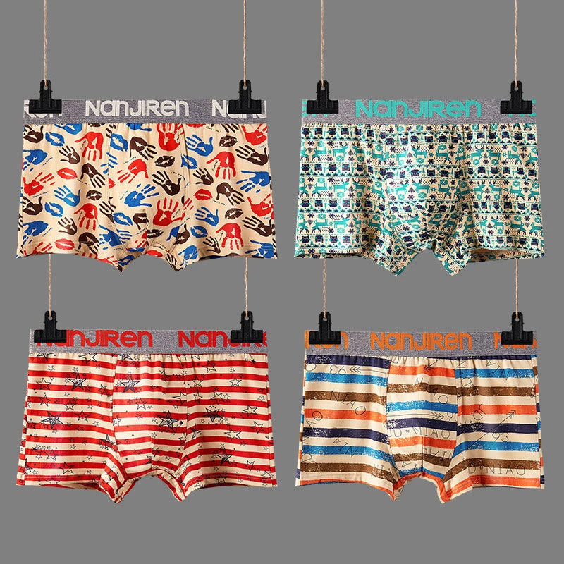 4-Pack Men's Cotton Boxer Shorts with Print Design