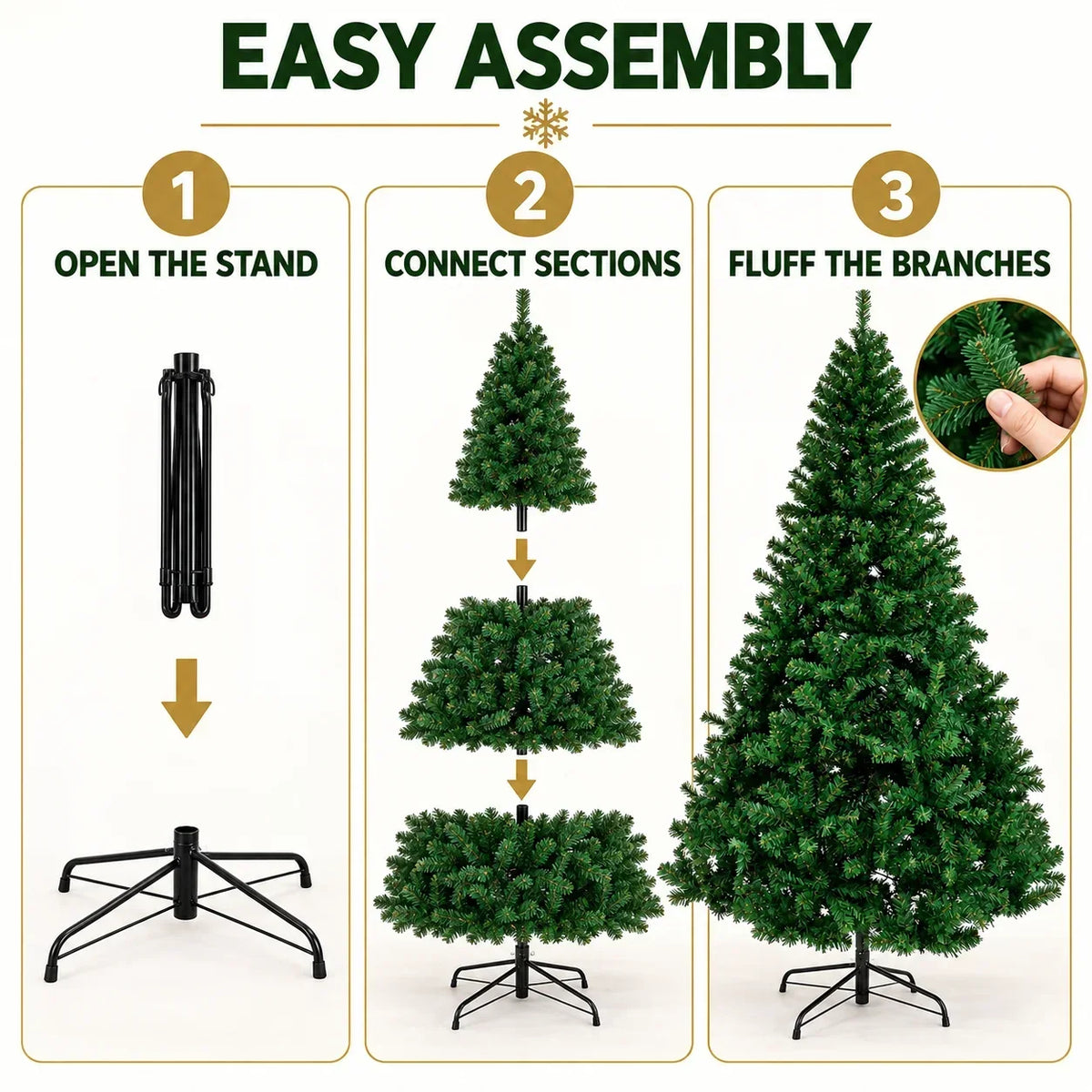 Green Artificial Christmas Tree with Metal Stand, 120–300 cm PVC Holiday Tree with Optional Separate Warm White USB Light String