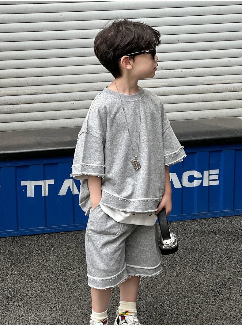 Kids Summer Short-Sleeve Shirt and Shorts Set