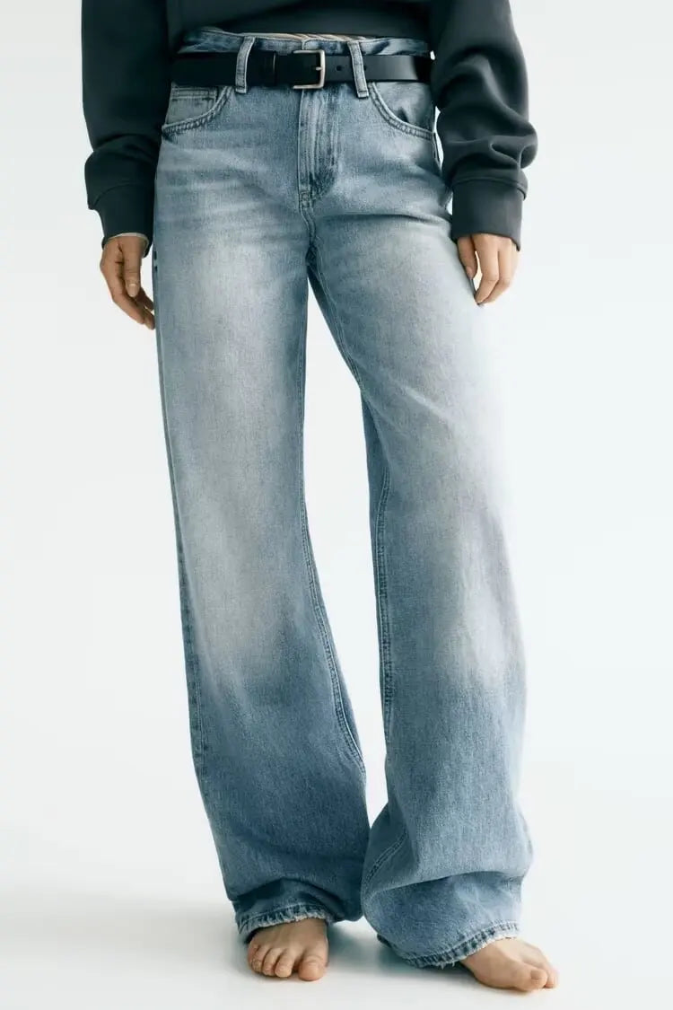Women’s High-Waist Straight-Leg Jeans – Classic Long Denim Pants, Casual Autumn/Winter Style