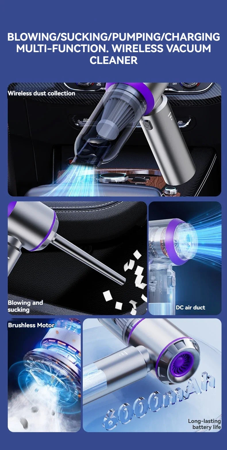 Portable Cordless Car Vacuum Cleaner – High Power Brushless Motor Handheld Vacuum & Air Duster