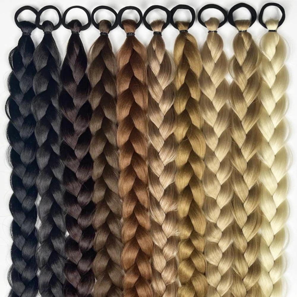 24-Inch Synthetic Twist Braid Ponytail Extension with Rubber Band – Braided Hair for Women, Daily Wear