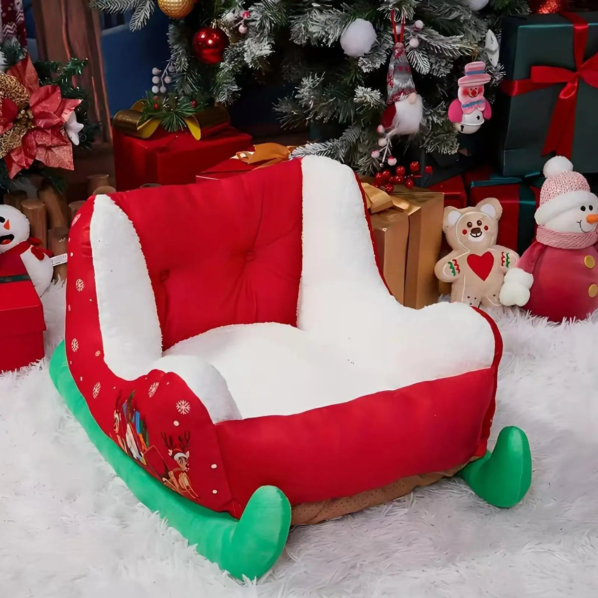 Christmas Sleigh-Shaped Cat and Dog Bed with Soft Plush Lining and Raised Sides, Festive Indoor Pet Sleeping Nest