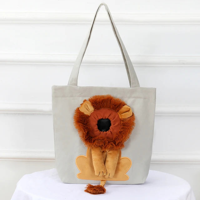 Pet Canvas Shoulder Bag Lion shaped Cat Tote Bag Comfortable Pet Tote Bag Shoulder Bag Portable Outdoor Cat Tote Bag