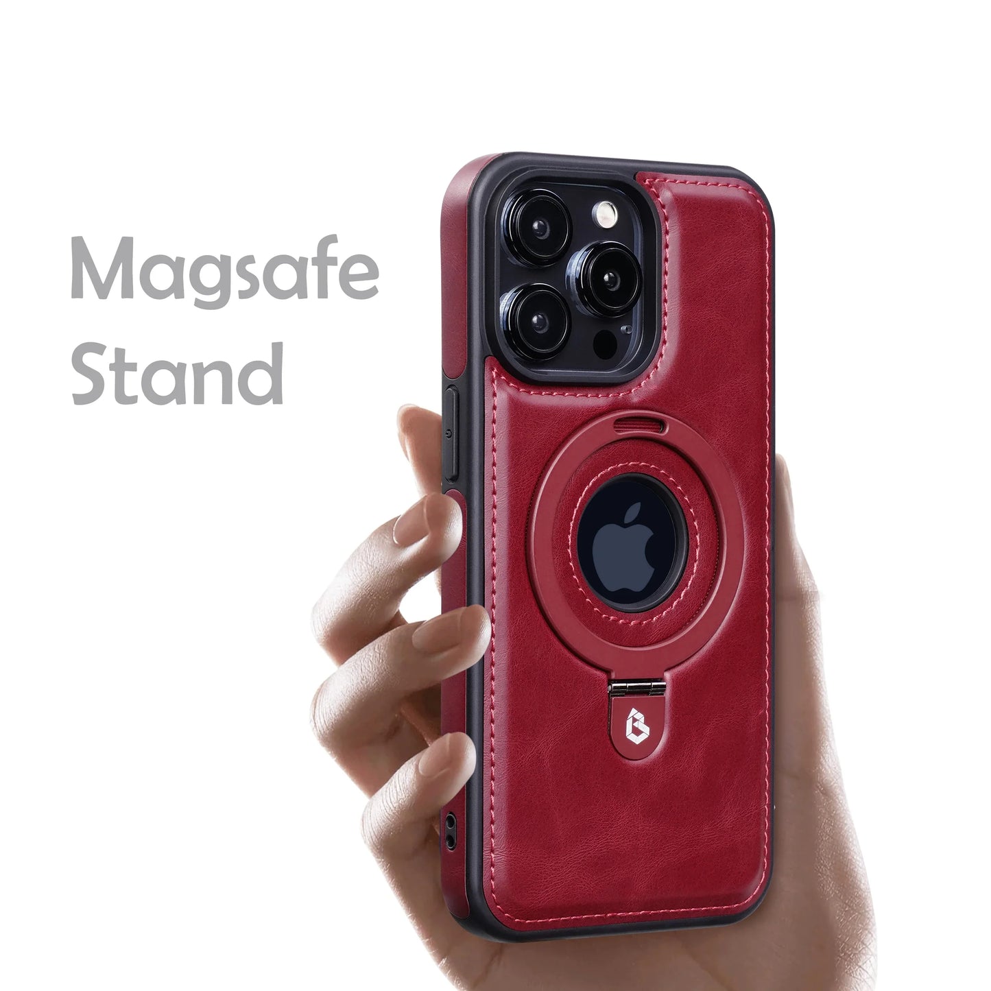 Leather Magnetic Ring Stand Phone Case for iPhone 12–16 Series – MagSafe Compatible, Shockproof, Supports Wireless Charging