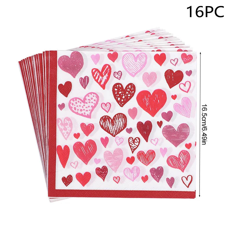 Love Heart Disposable Tableware Set – Paper Plates, Cups, Napkins & Tablecloth for Valentine’s Day, Wedding, Anniversary & Party Decor