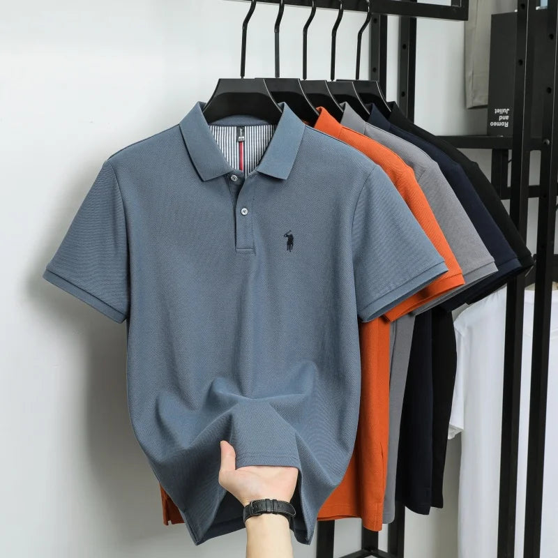 Men’s 100% Pure Cotton Breathable Short Sleeve Polo Shirt – Luxury Embroidered, Loose Fit Casual & Summer Business Wear