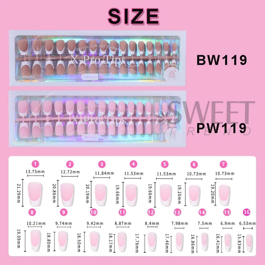 150–160pcs Short Square Press-On Nails – Soft Gel False Nail Tips for Manicure, Y2K Style Artificial Nails for Women