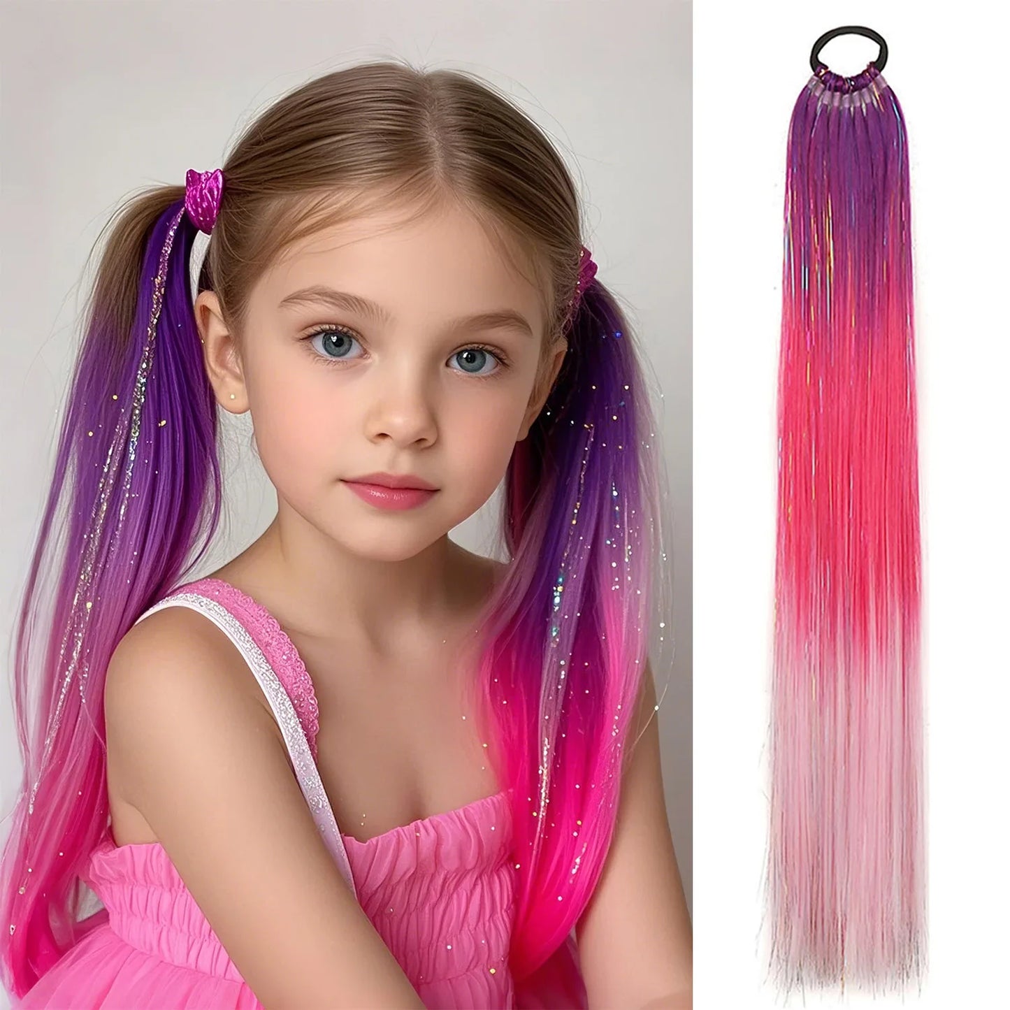 Glitter Tinsel Ponytail Hair Extension with Elastic Tie – Sparkly Braiding Hair Accessory for Kids & Girls