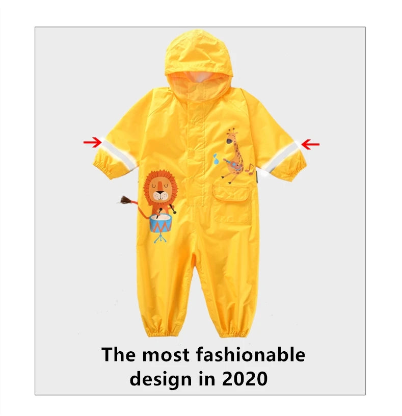Children's Waterproof Rainwear Set – One-Piece Hooded Jumpsuit for Boys & Girls | Cartoon Dinosaur Design