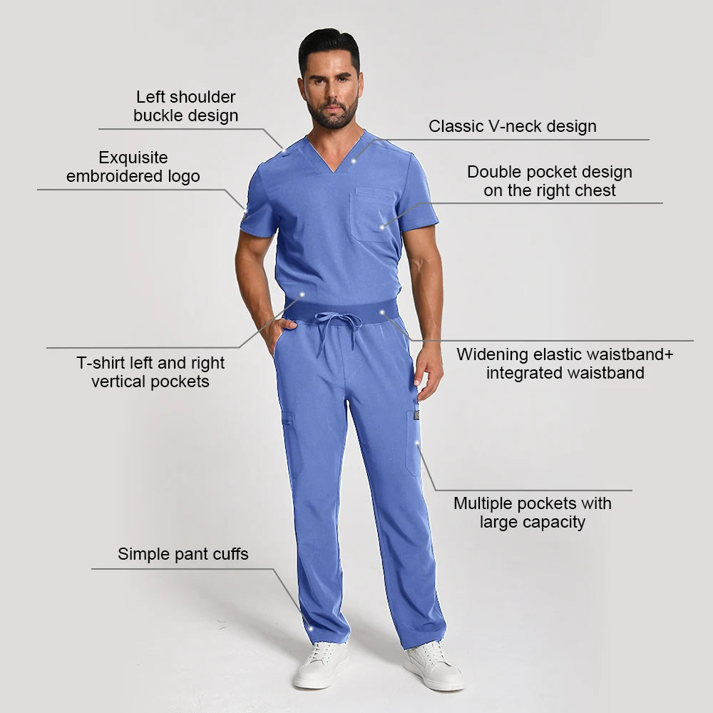 Men's Medical Scrubs Set – Short Sleeve V-Neck Top & Pants