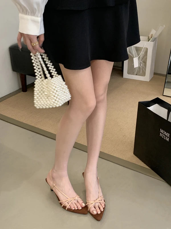 Women’s Summer Heeled Sandals – 2025 Fashion Pointed-Toe Open Design with Spaghetti Straps | Party & Dress Shoes