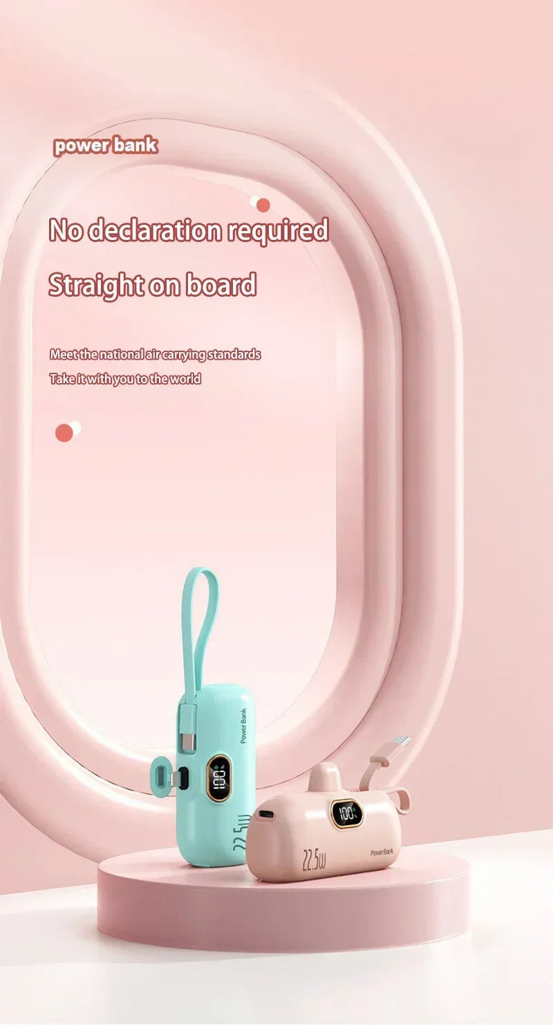 30000mAh Capsule Power Bank Fast Charge Portable Mobile Power Supply Emergency External Battery for Type-C, iPhone, Android