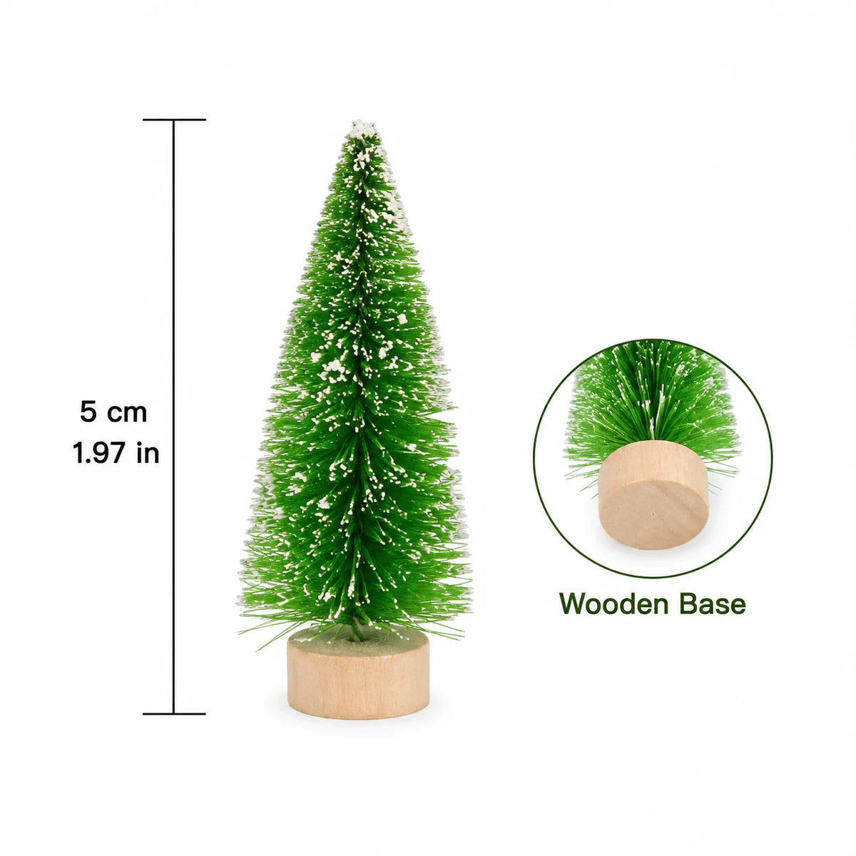 50-Piece Mini Snow-Flocked Bottle Brush Christmas Tree Set with Wooden Bases for Holiday Villages, Tabletop Displays and DIY Winter Crafts