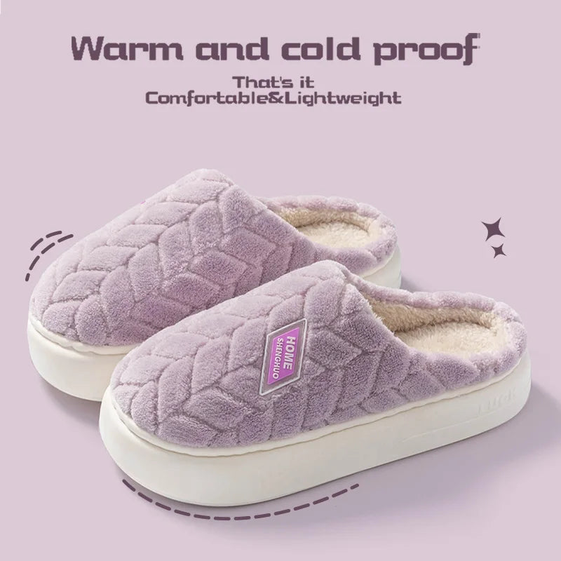 Women's Plush Cotton Slippers – Soft, Warm & Anti-Slip Indoor Footwear for Autumn & Winter