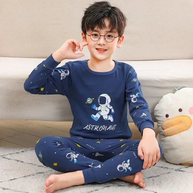 Kids Pajamas Set, 100% Cotton Soft Long Sleeve Sleepwear for Toddlers & Children Ages 2–13, Astronaut Print