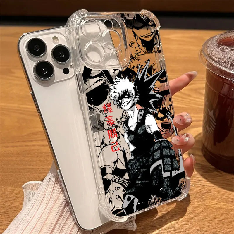 Katsuki Bakugo Anime Clear Phone Case for iPhone 17 Air, 17, 16e, 16, 15, 14, 13, 12, 11 Pro Max Plus Soft Silicone Cover