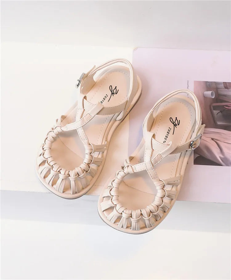 2025 New Summer Children Sandals Leather Cut-out Kids Sandals Soft Sole Non-slip Beach Shoes Fashion Girls Sandals 26-37