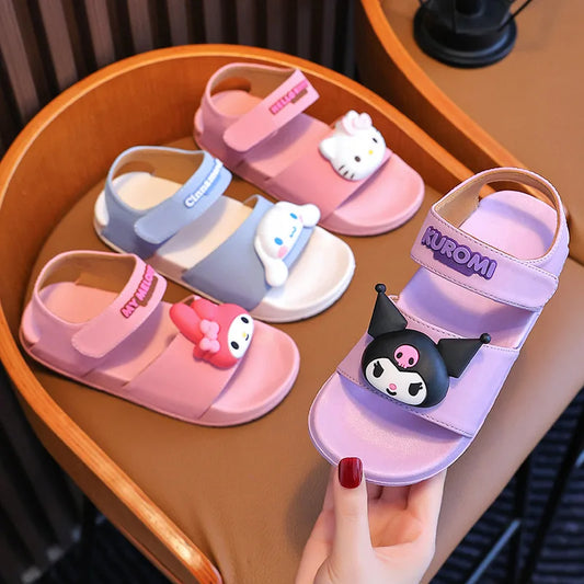 Hellokitty Kids Sandals Cinnamoroll My Melody Kuromi Cartoon Summer Home Shoes Cute Non-Slip Beach Shoes Cute Girl Gift