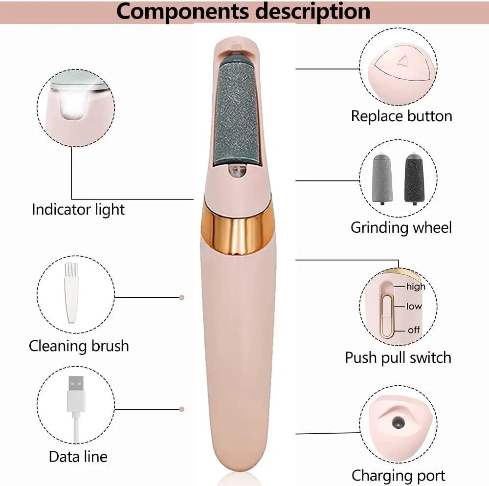 Electric Foot Grinder – Pink Electronic Callus Remover & Skin Smoother, Heel & Foot Care Tool