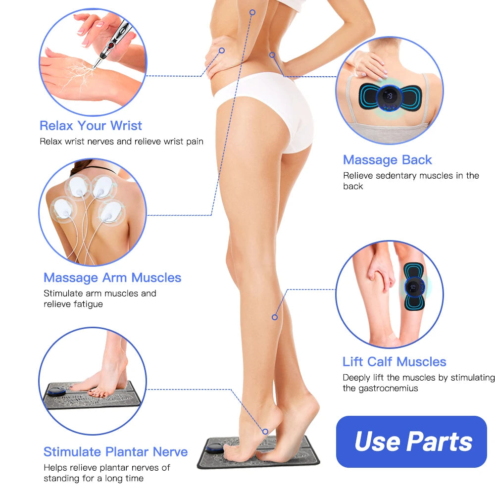 Electric Foot Massager Pad – EMS Pulse Muscle Stimulation Device for Pain Relief and Relaxation